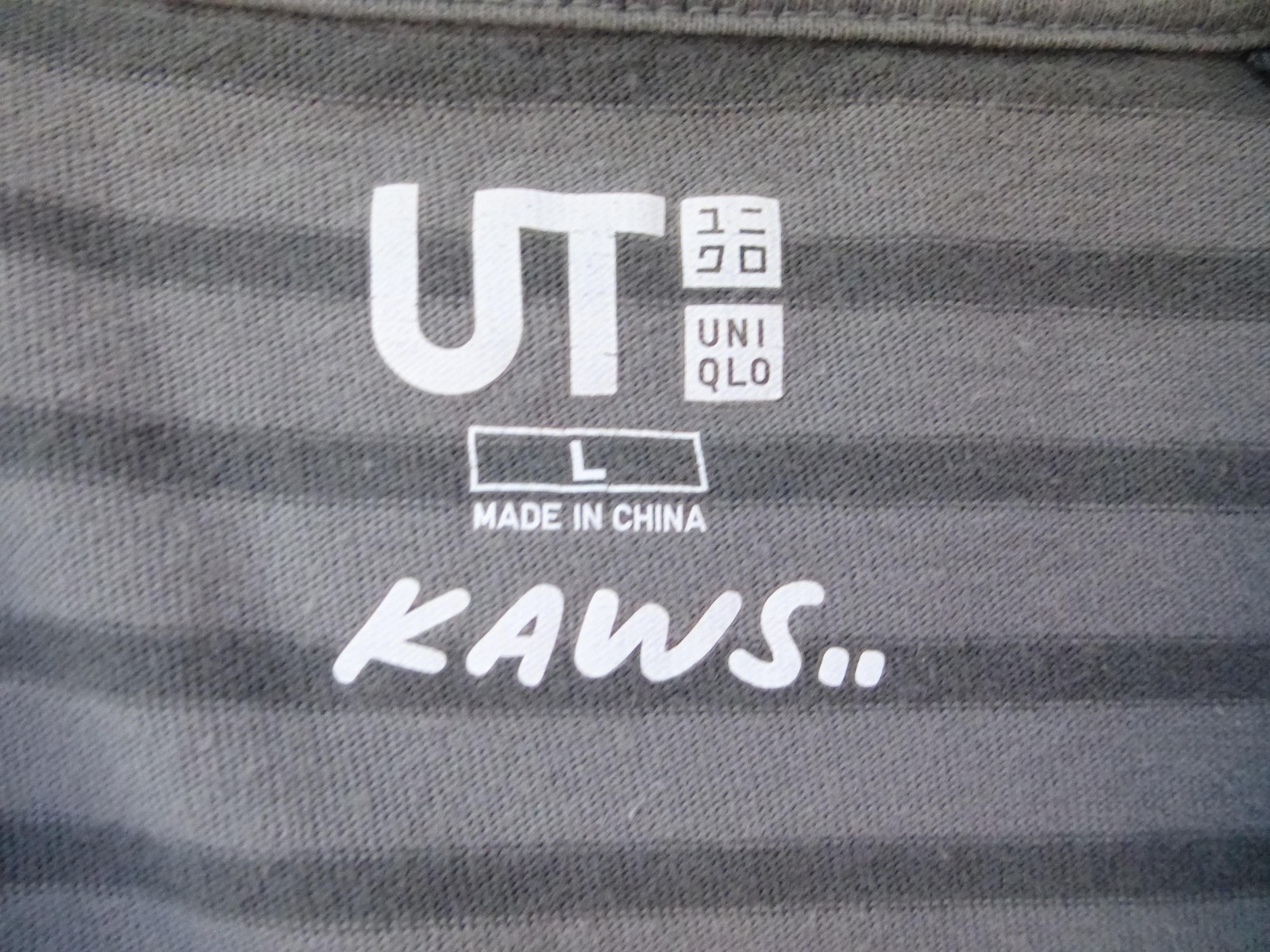 Uniqlo KAWS T Shirt Mens Large BFF Gray Striped Graphic Tee UT Short Sleeve Tee gallery