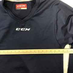 CCM NAVY BLUE V NECK BLANK SIZE SMALL HOCKEY SHIRT WHITE EMBROIDERED LOGO