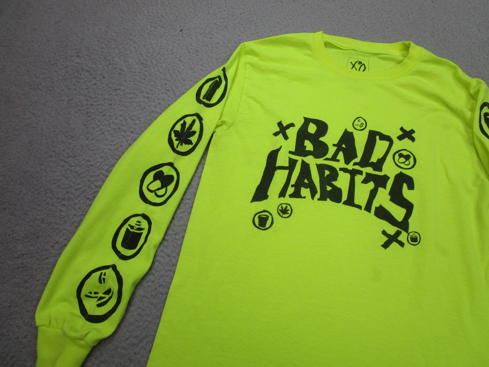 The Weeknd Shirt Mens S Yellow Neon Black Bad Habits XO Tour Concert Long Sleeve gallery