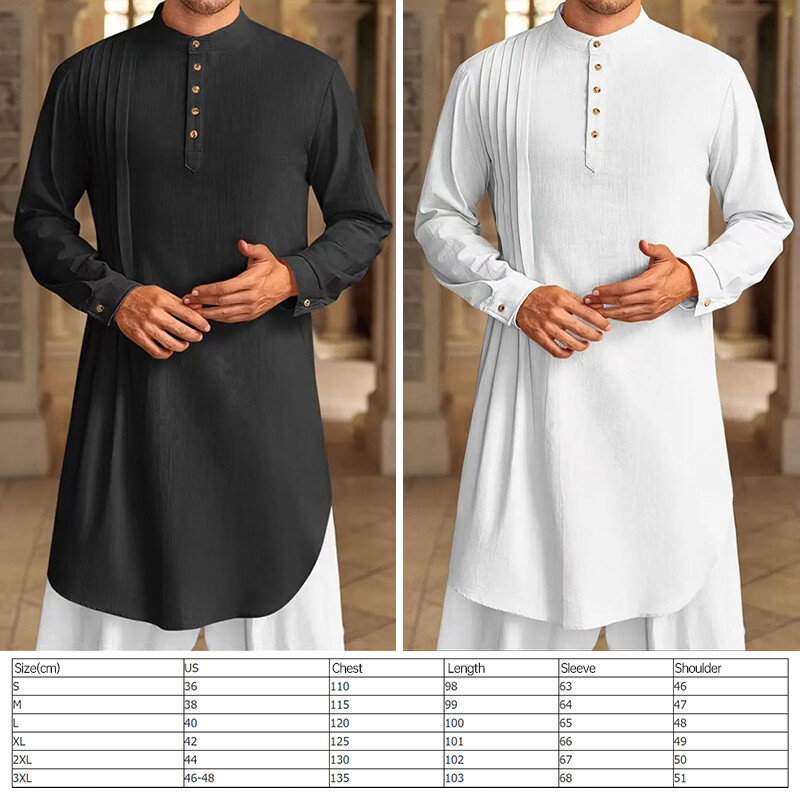 Muslim Men's Button Cotton Linen Shirt Muslim Robe HOT gallery