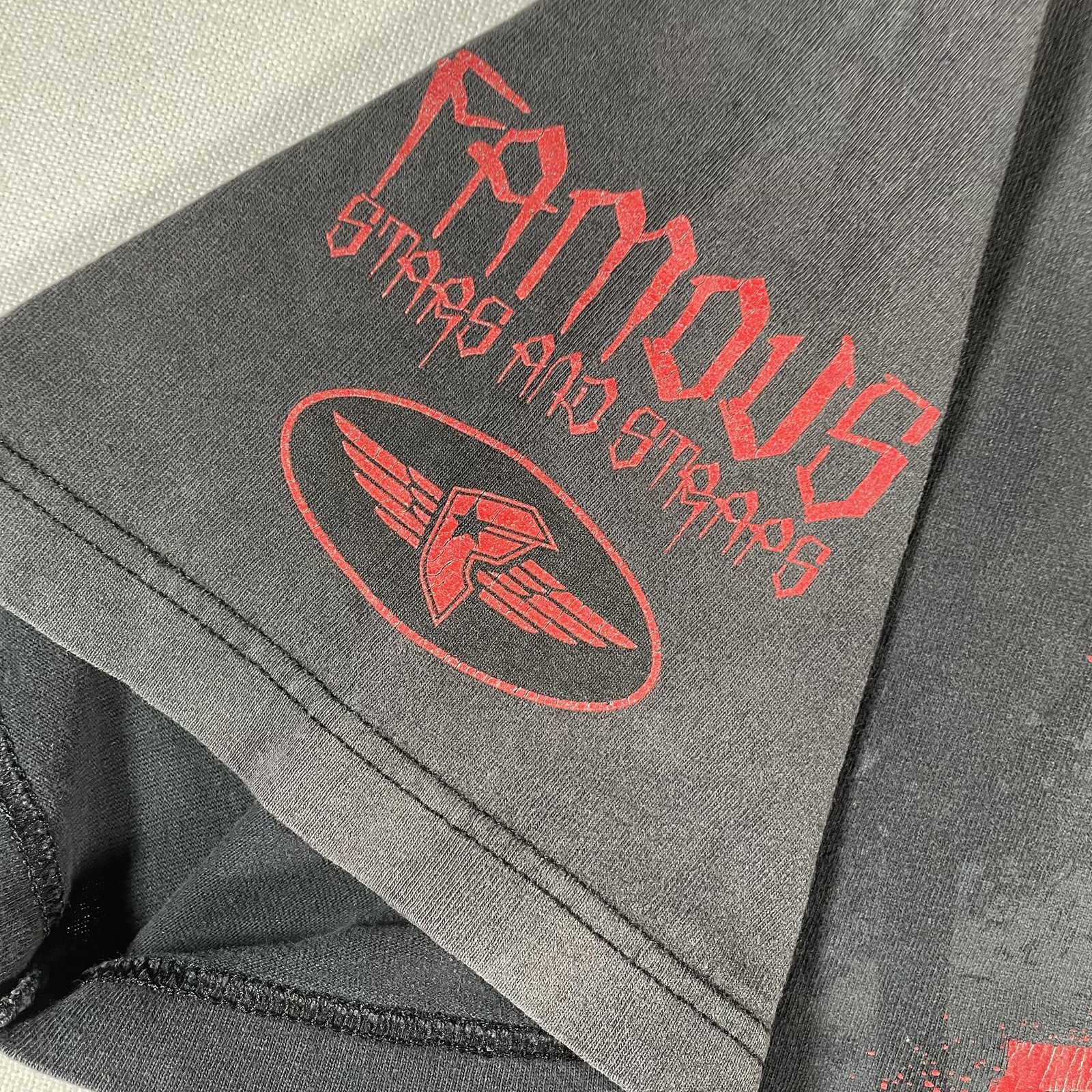 Vintage Famous Stars Straps Shirt Mens XL Black Drip Logo Streetwear Skate Faded gallery