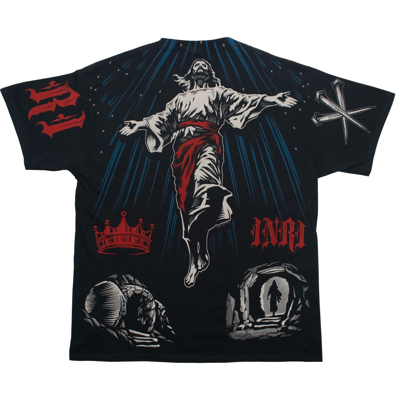 Jesus Ascension Black T-Shirt Liquid Blue gallery