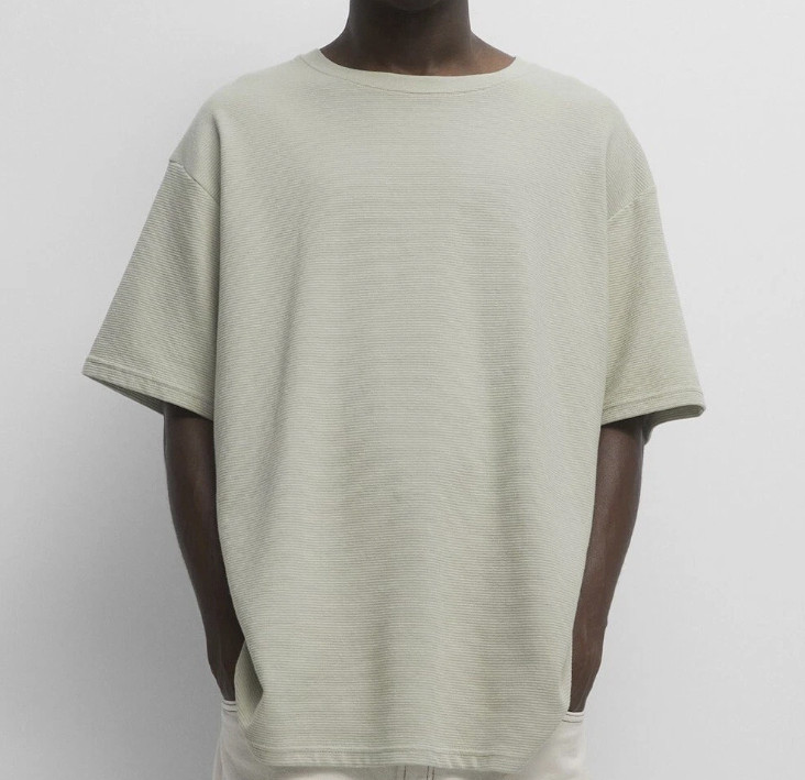 Pull & Bear Men’s Rib Textured T-Shirt Tee Light Green Relaxed Fit Size M NWT
