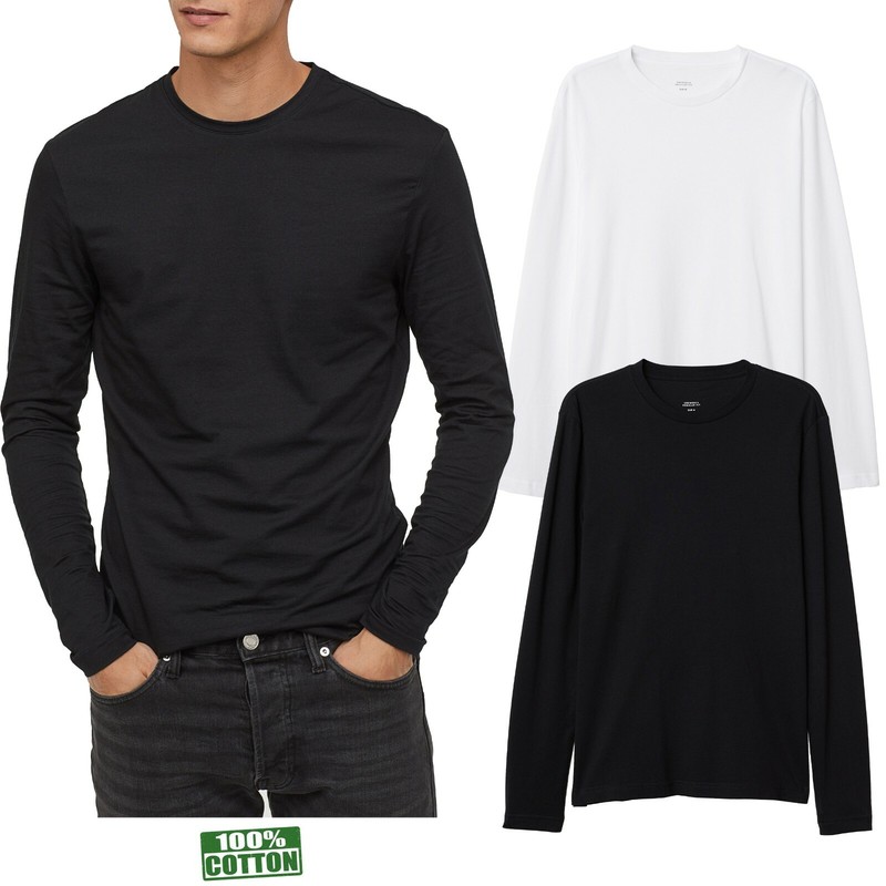 Mens 2’s Pack Long Sleeve T-shirt 100% Cotton Plain Premium Lightweight Tee
