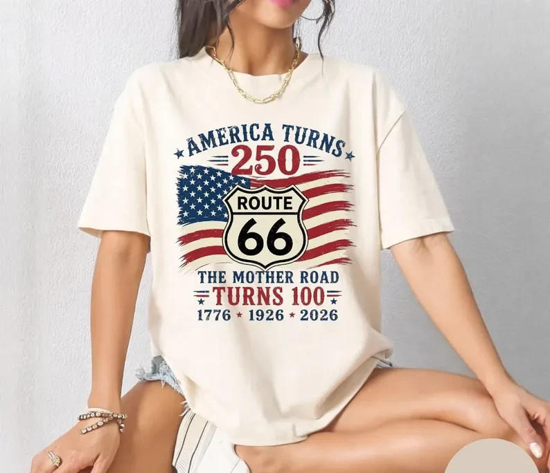 Route 66 100 Years & America 250 T-Shirt, USA 250th Anniversary Gift gallery