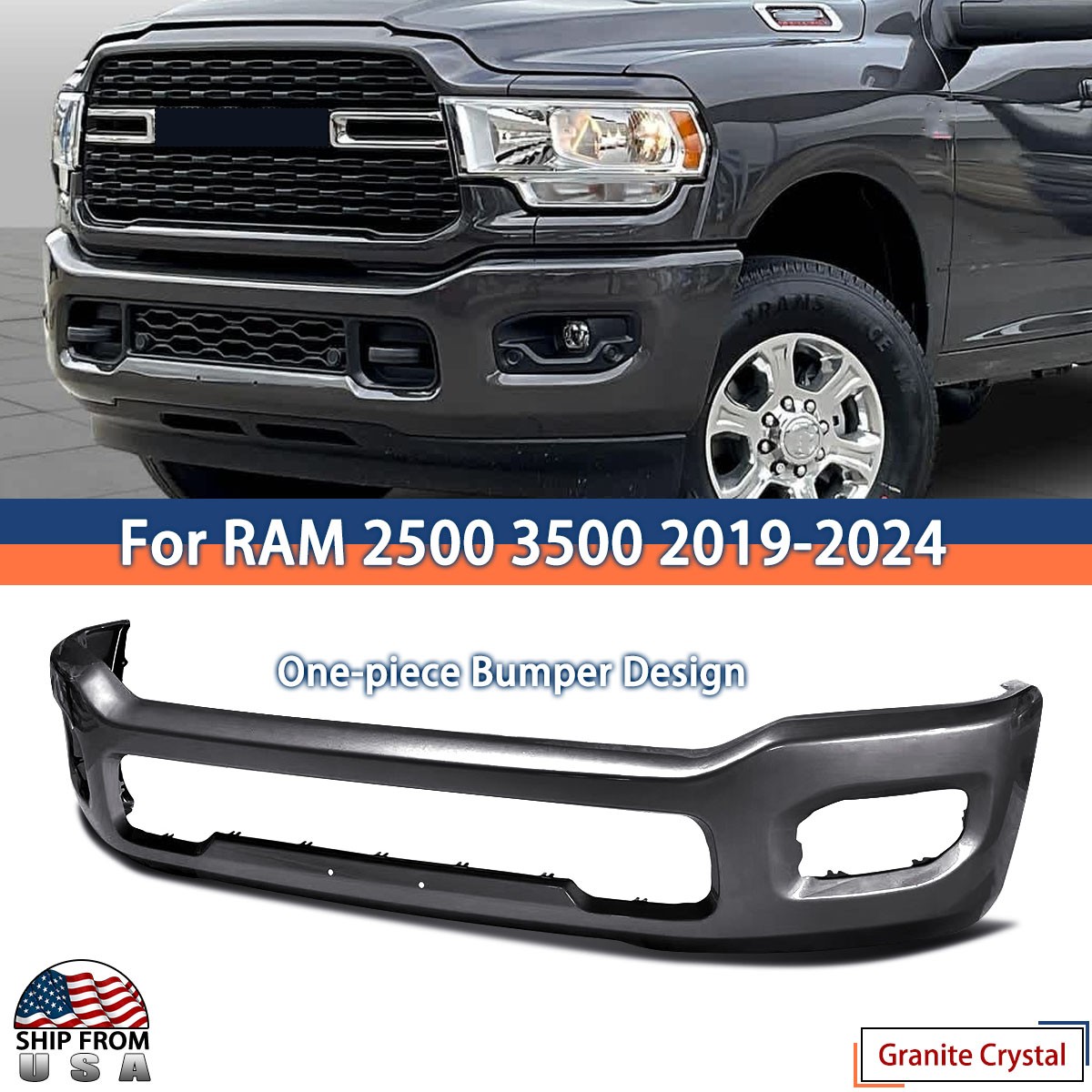 Granite Crystal Front Bumper Face Bar Steel For RAM 2500 3500 2019 2020-2024 NEW