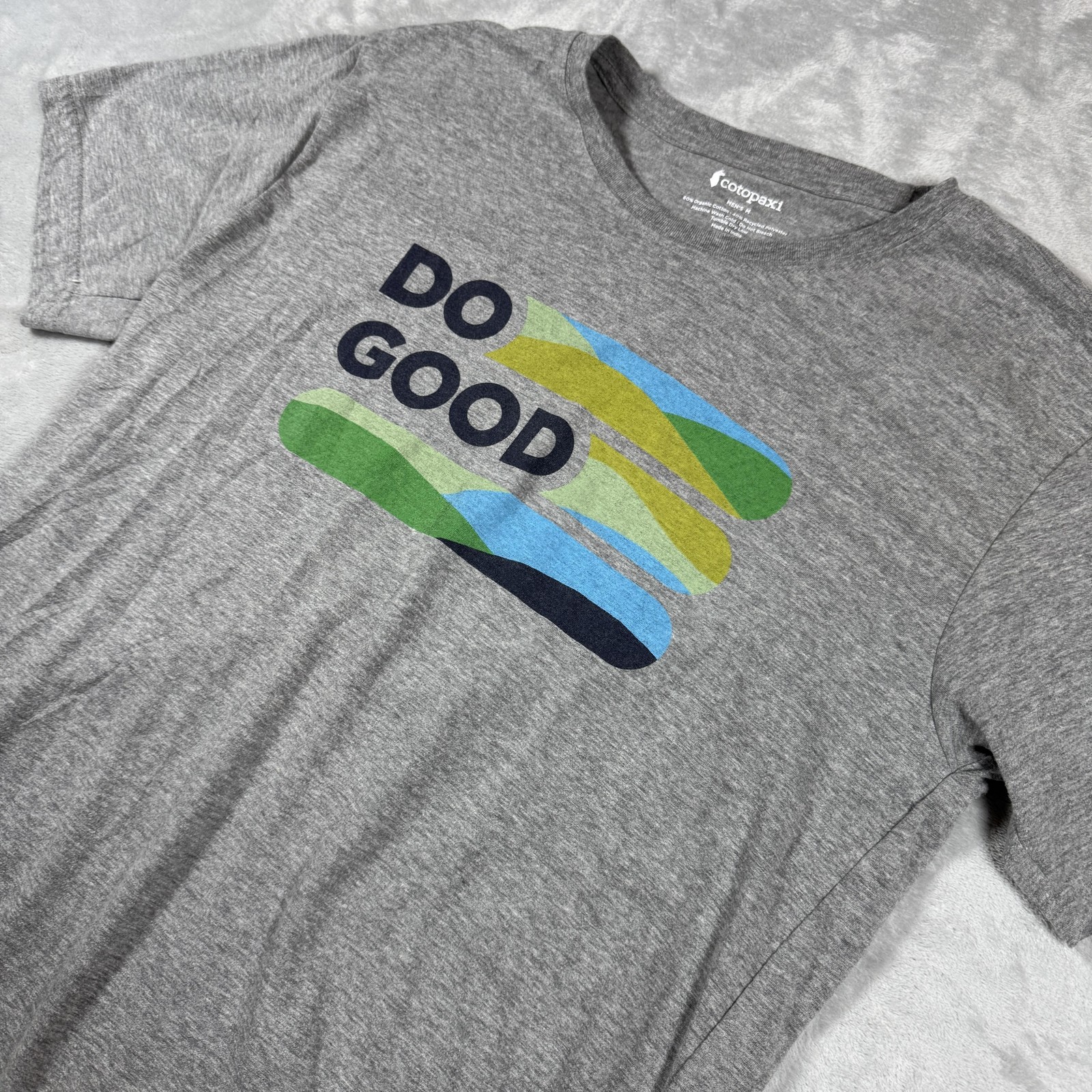 Cotopaxi Shirt Mens Medium Gray Organic Recycled Polyester Graphic Do Good Tee