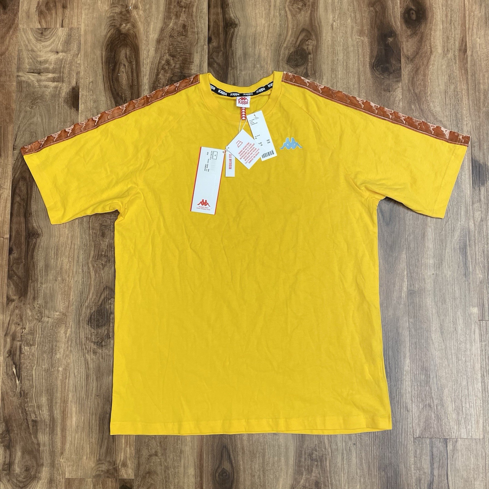 Kappa Banda Velvet Tape Coen Tee Mens XL Yellow Authentic Logo Graphic Shirt gallery