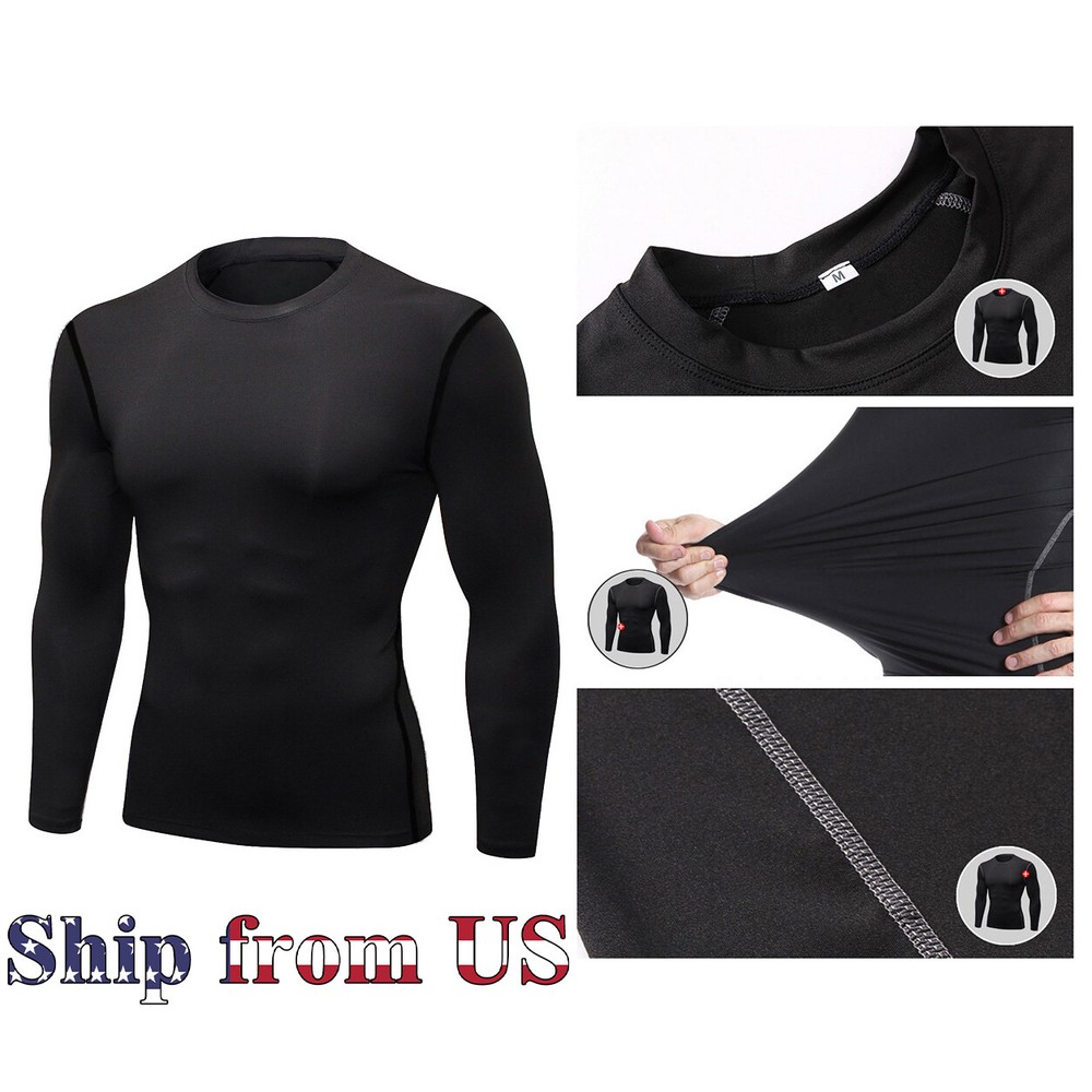 ON SALE!! Compression Thermal Base Layer Long Shirt Tops Sports Gym Tight Dry