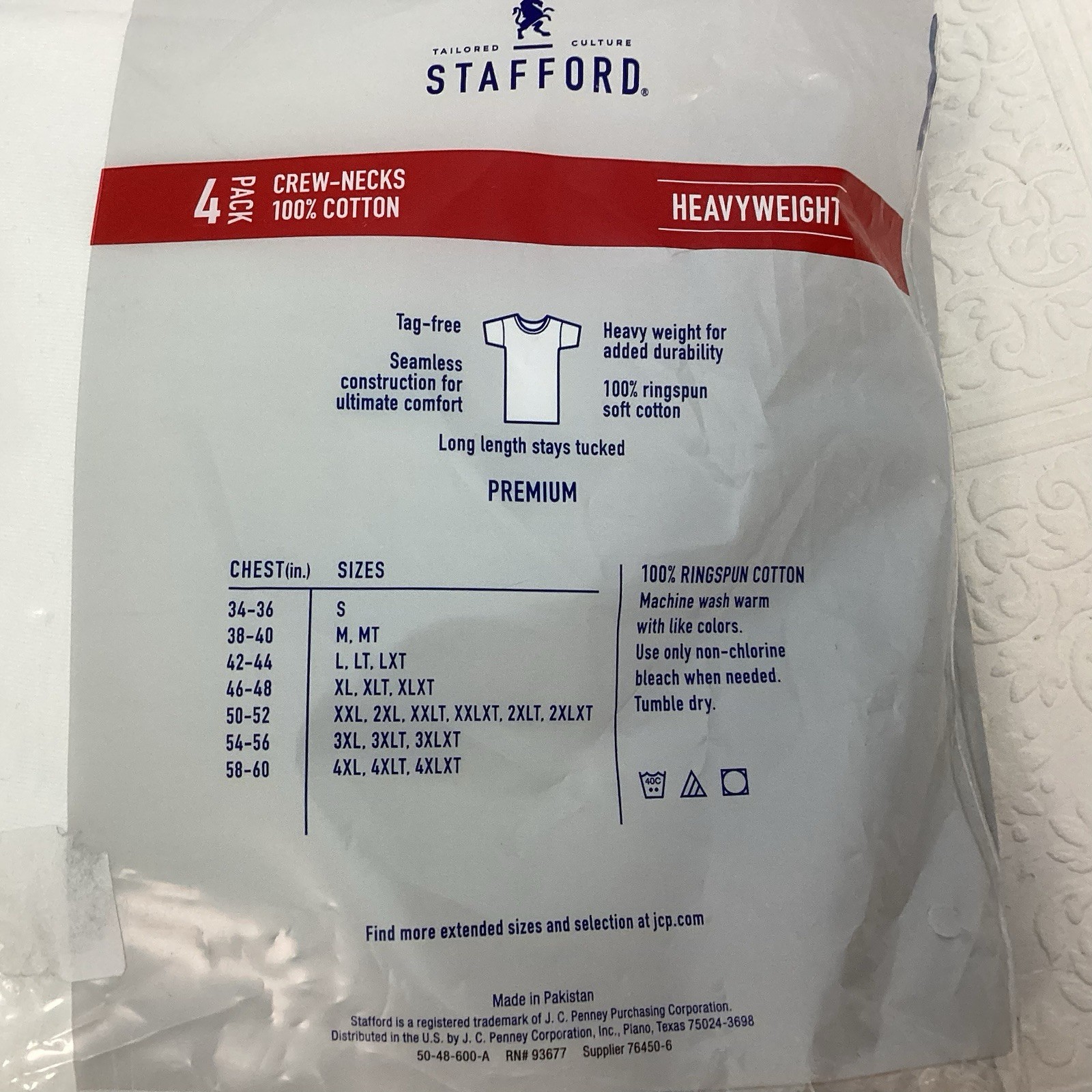 Stafford Heavyweight Premium Cotton White Crew Neck T-Shirts, 4 pack,Large, NEW gallery