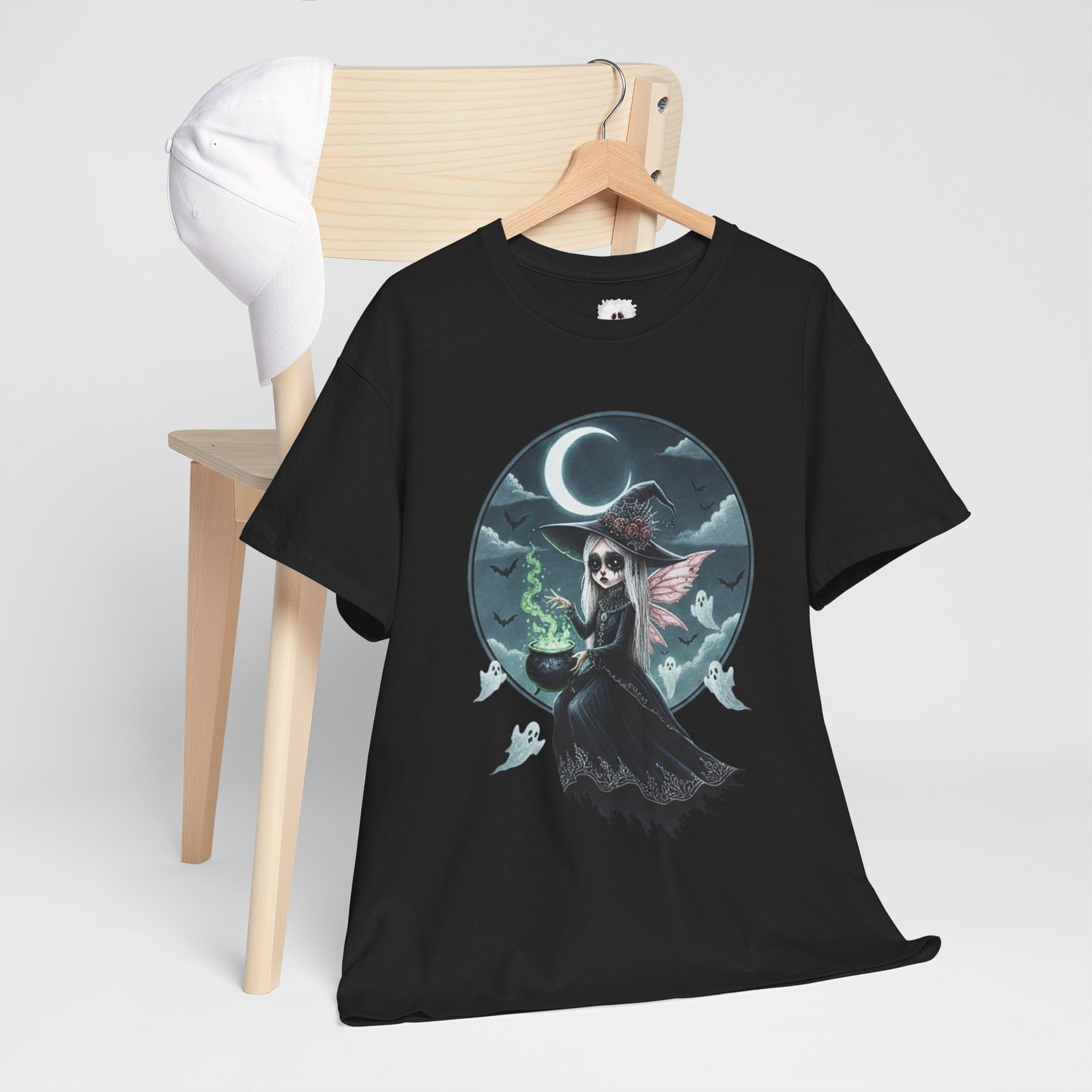 Dark Fantasy Fairy Girl T-Shirt – Moon & Bats Gothic Graphic Tee – 100% Cotton