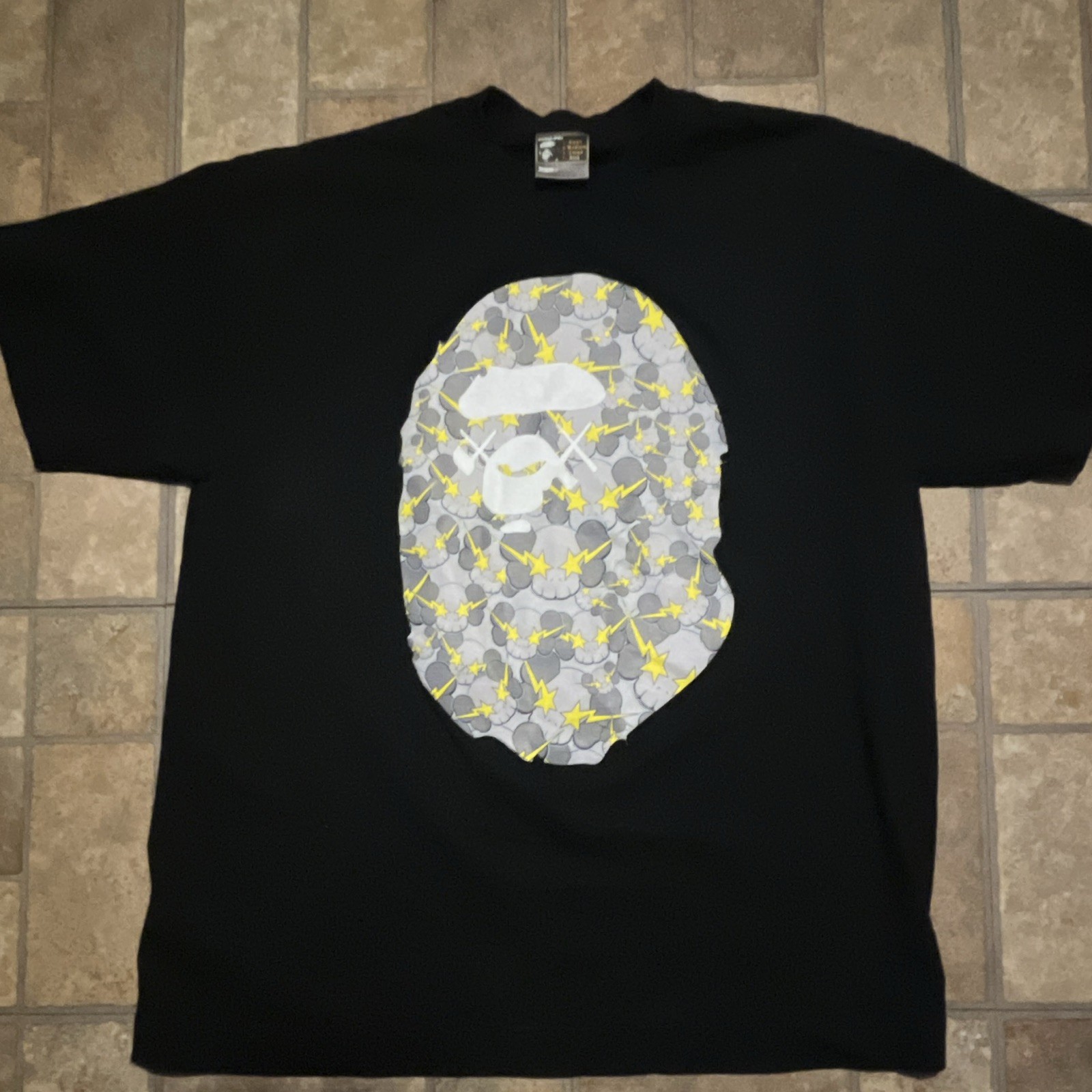 A Bathing Ape BAPE x KAWS Black Logo Graphic Cotton Knit T-Shirt Crew Neck XTRA gallery