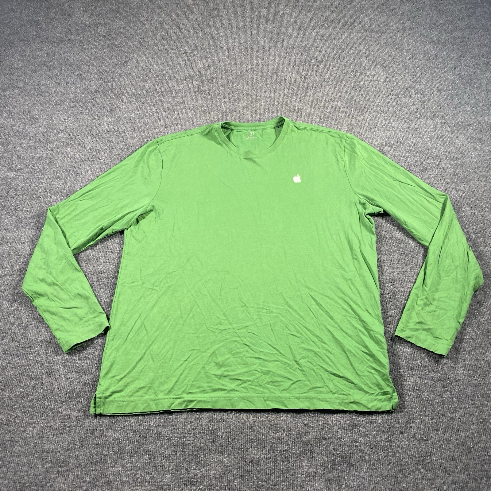 Apple Mens Large Long Sleeve Green Shirt Crew Neck Soft Cotton Lightweight gallery