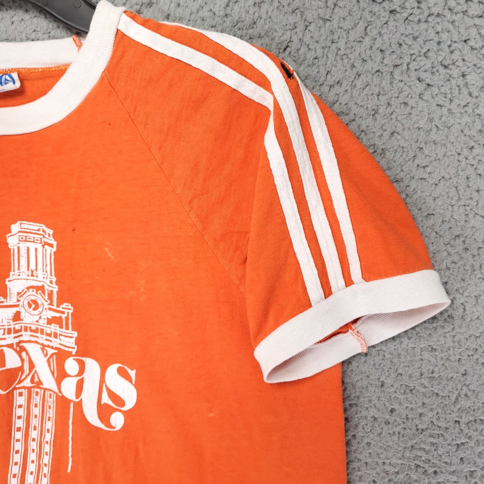 Vintage 70s Artex Texas Tower Ringer T Shirt Mens L Fits S Orange Distressed USA gallery