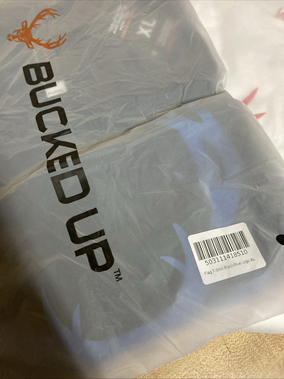 2 Pack Bucked Up Men’s Flag T Shirt Black/Blue White/Red Logo Size XL New gallery