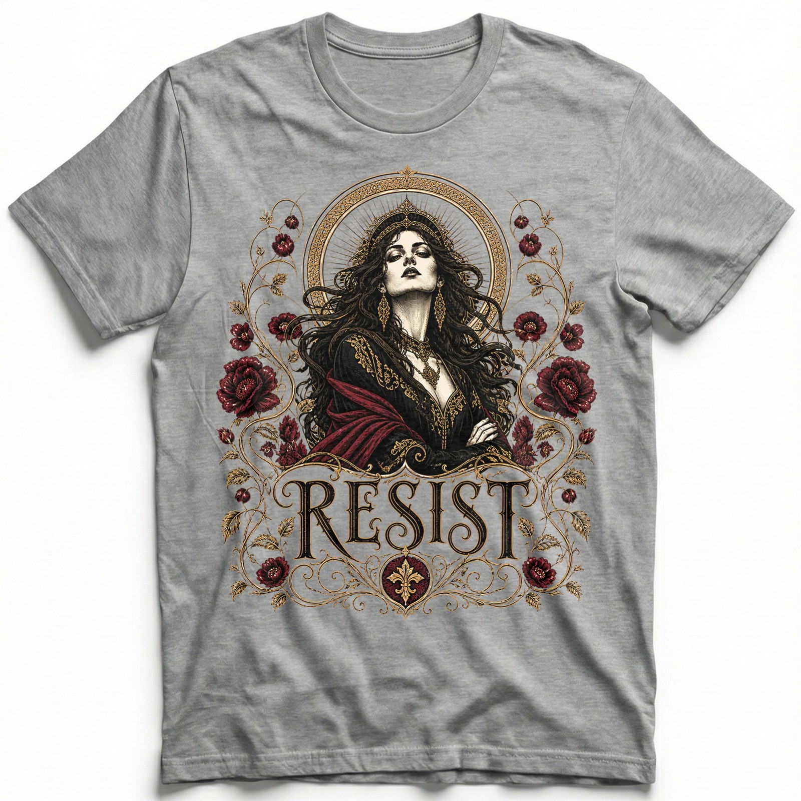 Dark Resist Gothic Floral Burgundy Rose Lover T-Shirt Witchy Tee gallery