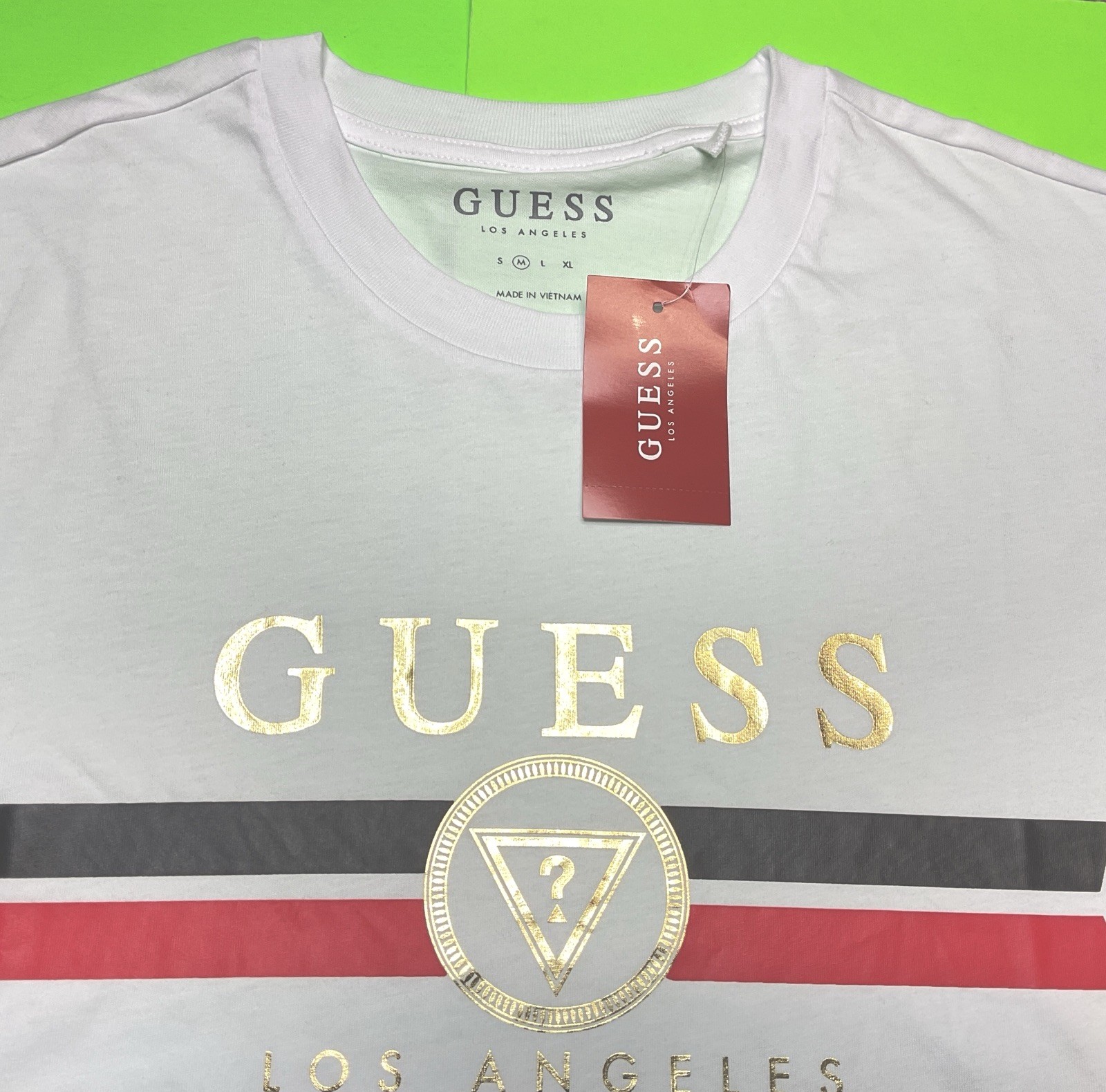 GUESS Los Angeles Men’s Short Sleeve T-Shirt MEDIUM White w/Black, Red, Gold NEW gallery