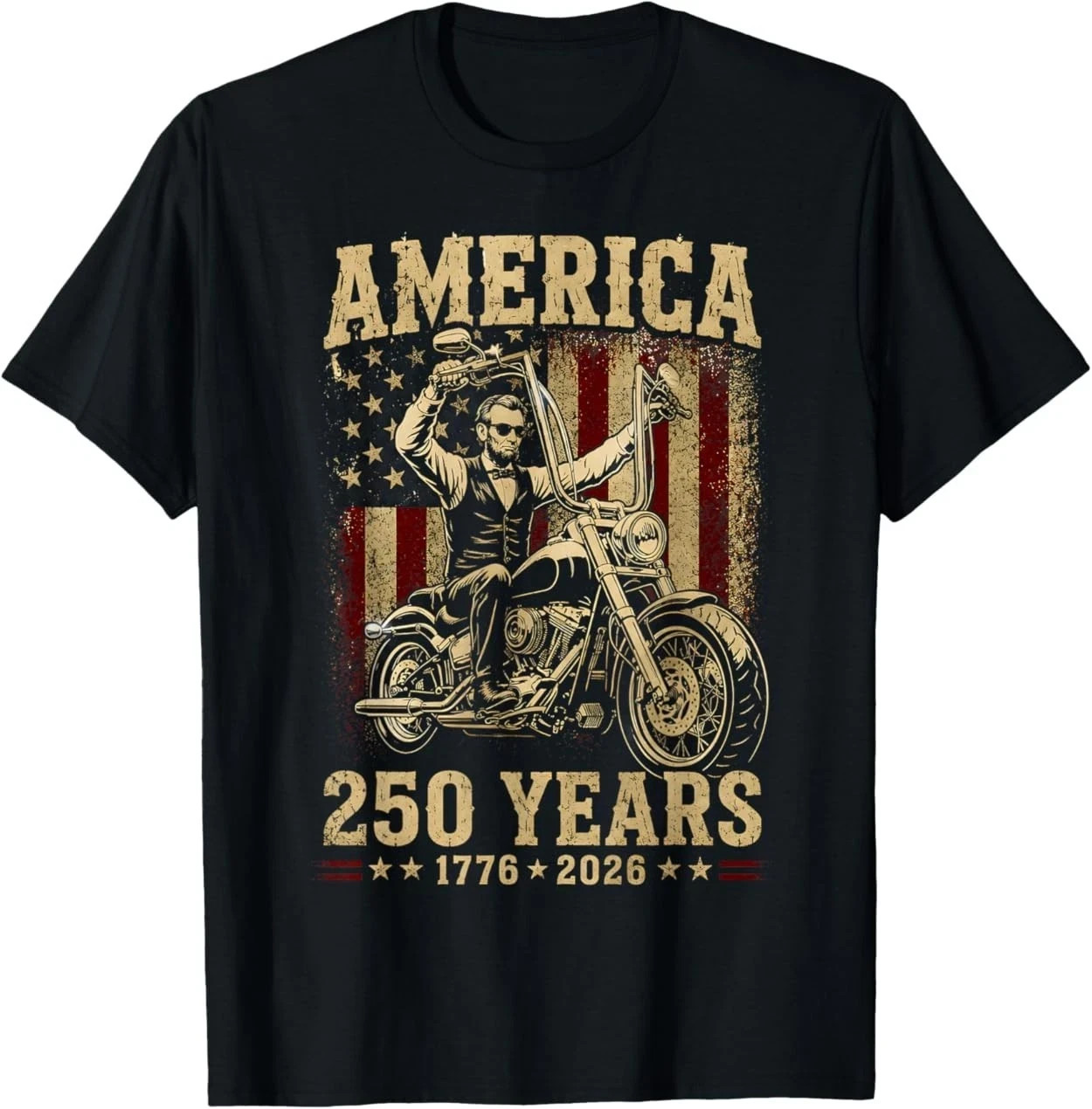 Vintage Abraham Abe Lincoln Riding a Motorcycle 250 Years T-Shirt