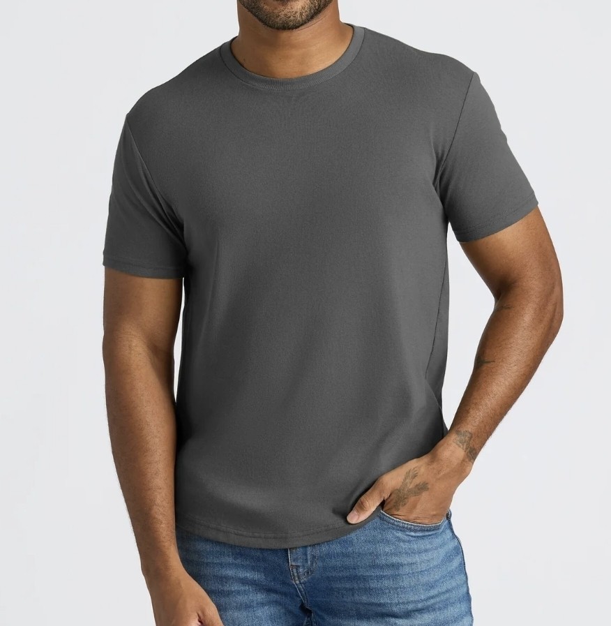 2x True Classic Curved Hem Crew Neck T Shirt Short Sleeve Carbon/Carob Size L gallery