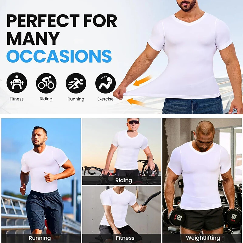 Men's Compression Shirts V-Neck Workout Abs Abdomen Tummy Control Body Shaper gallery