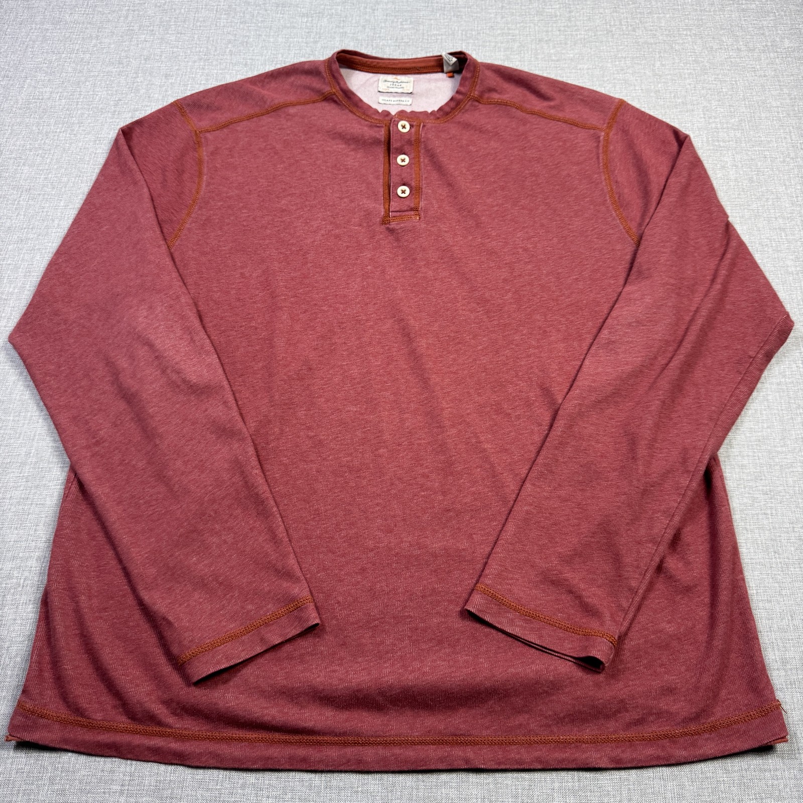 Tommy Bahama Shirt Mens XLT Red Long Sleeve Henley Contrasting Trim Button gallery