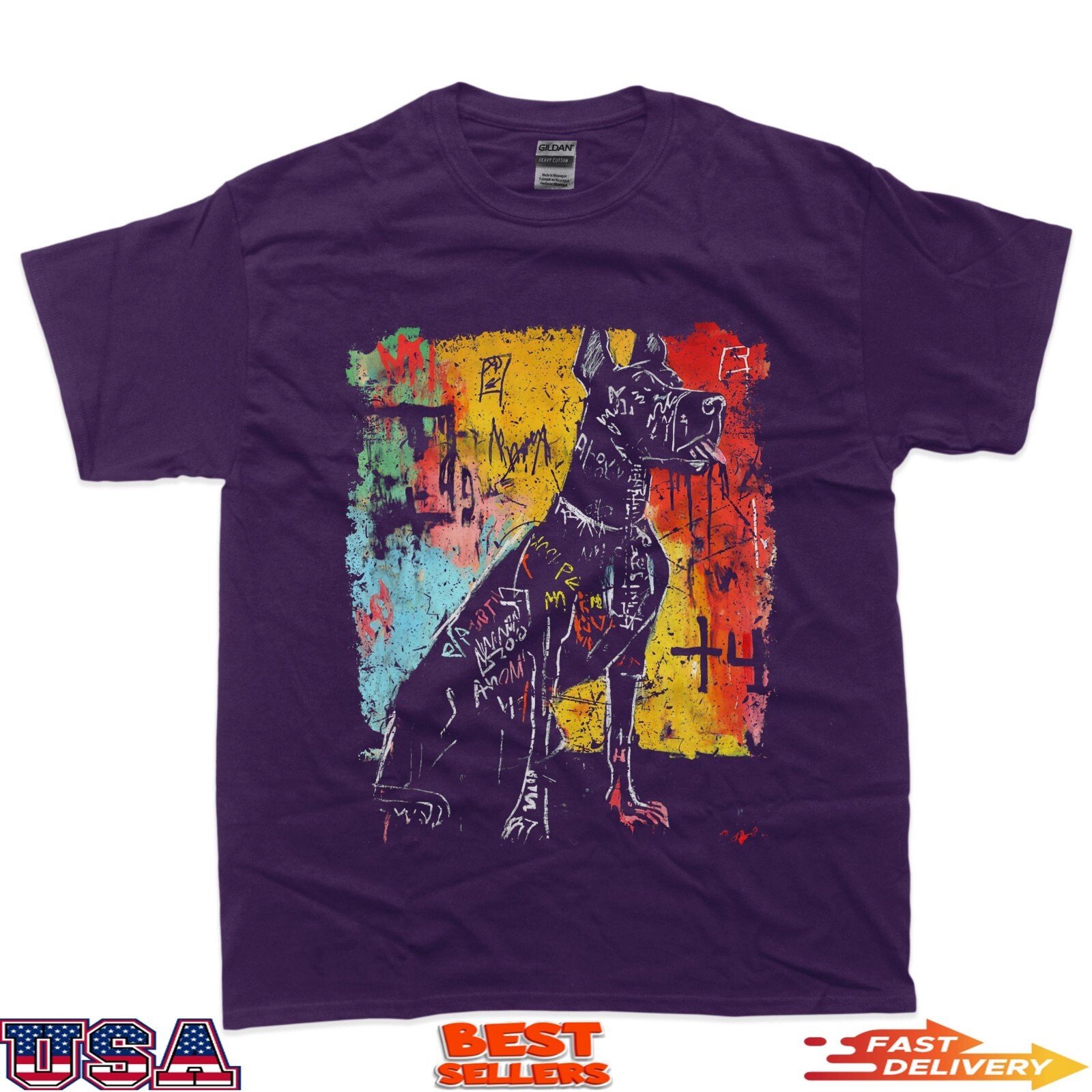 Pop Art Style Dog 90s Men's Graffiti T-Shirt gallery