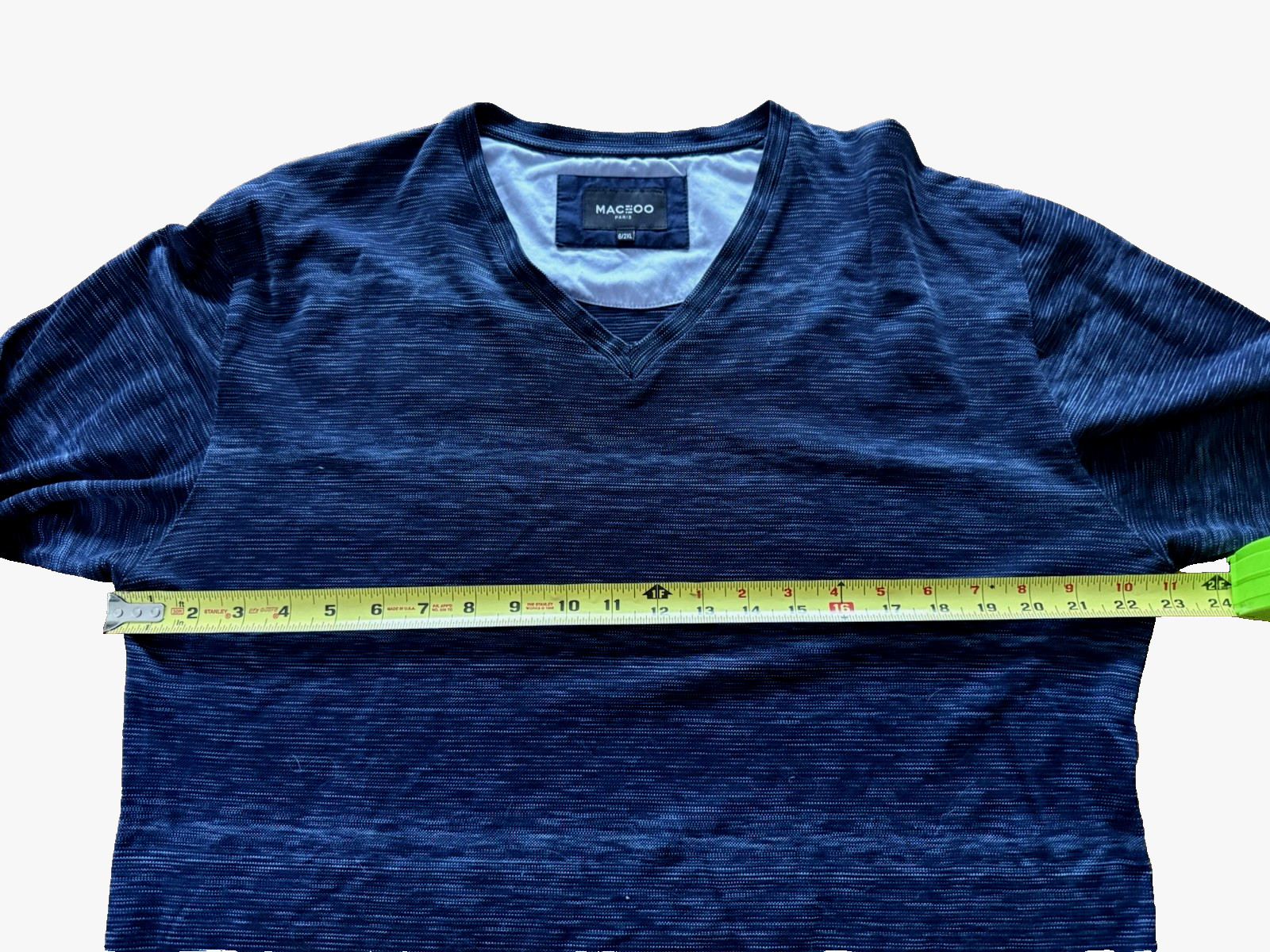 Maceoo Paris USA Shirt Men 6 / 2XL Navy V Neck Flip Cuff Long Sleeve gallery