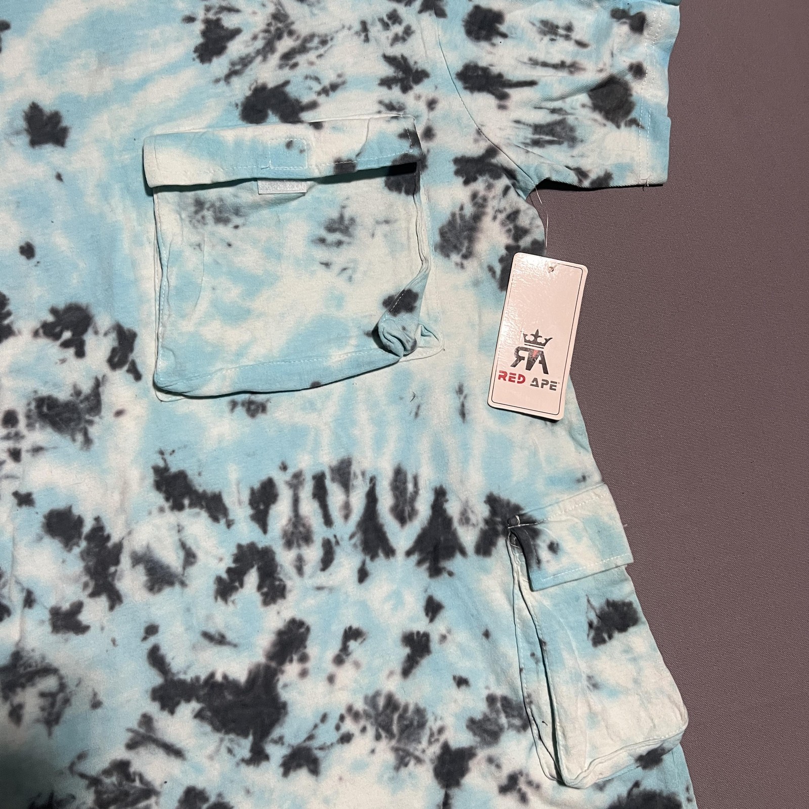 Red Ape Shirt Mens XL Blue Tie Dye Utility Cargo Pocket Streetwear Tee Top gallery