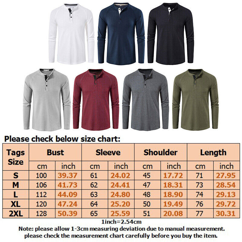 Mens Casual Henley T-shirt Solid Slim Fit Button Pullover Long Sleeve Tops Tunic gallery