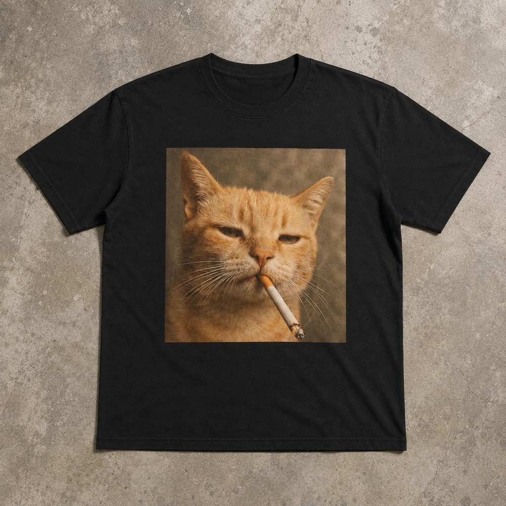 Smoking Cat Meme T-Shirt – Featuring a Smoking Tabby Cat Design Funny