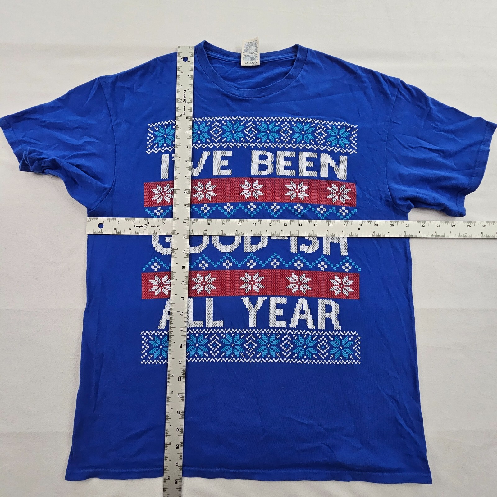 I've Been Goodish All Year Christmas Blue Short Sleeve Cotton T-Shirt Adult L gallery