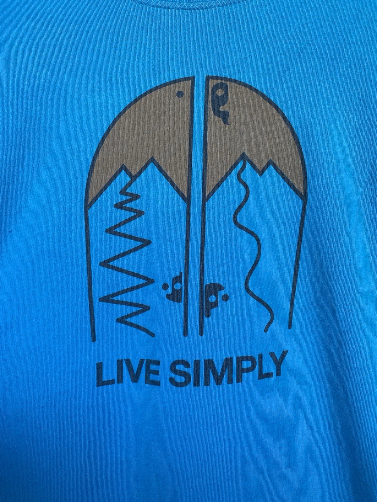 Patagonia T Shirt Sz M Blue “LIVE SIMPLY” Mountains Graphic Regular Fit USA Made gallery