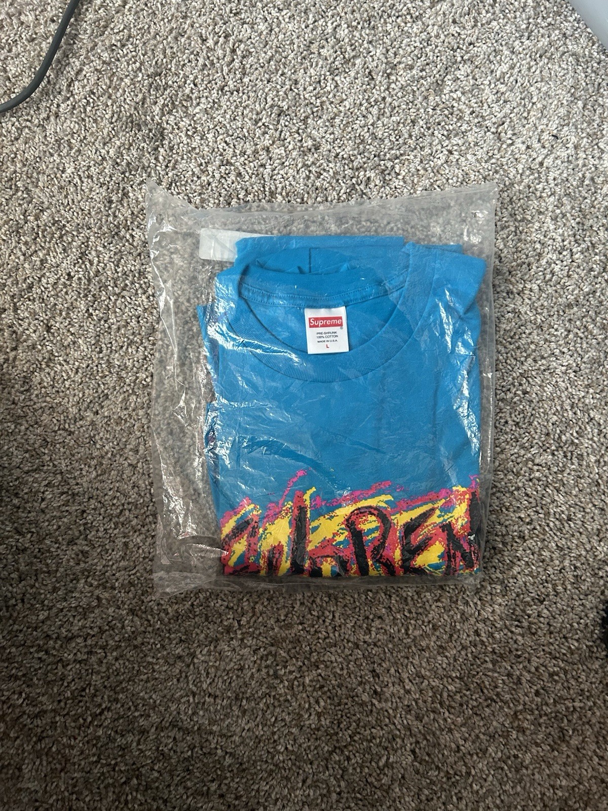 SUPREME FW'20 Scratch Bright Blue T-shirt Men's size Large Blue Box Logo 2020 gallery