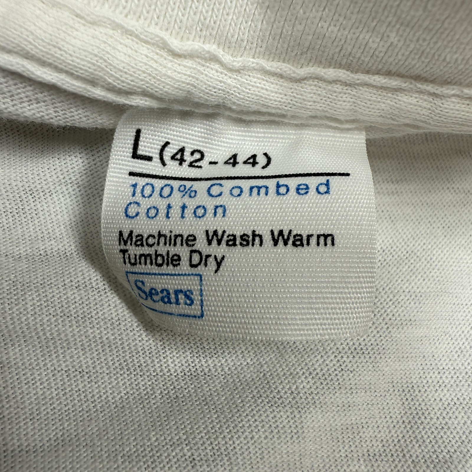 Vintage Sears Shirt Mens Large White V Neck Single Stitch Thin Stained 80s gallery
