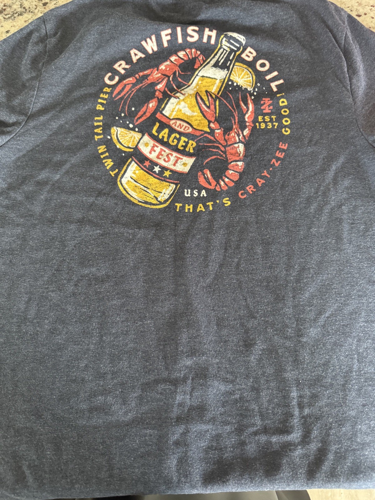 Mens Navy Blue IZOD Saltwater T-shirt with lager print Crawfish Boil gallery