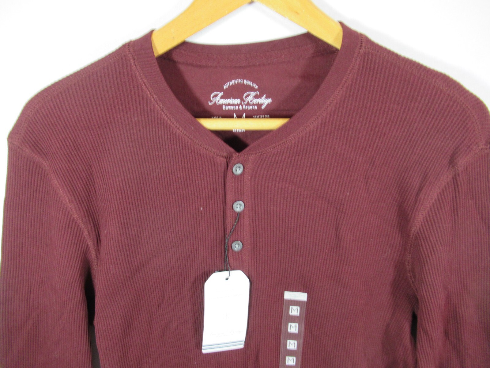 NEW Dawson & Brooks Thermal Henley Shirt Men Medium Burgundy American Heritage gallery