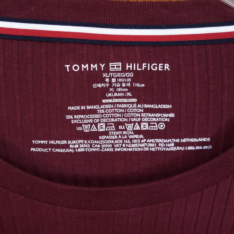 TOMMY HILFIGER Shirt Mens XL Maroon Pullover Crew Long Sleeve Ribbed Knit gallery