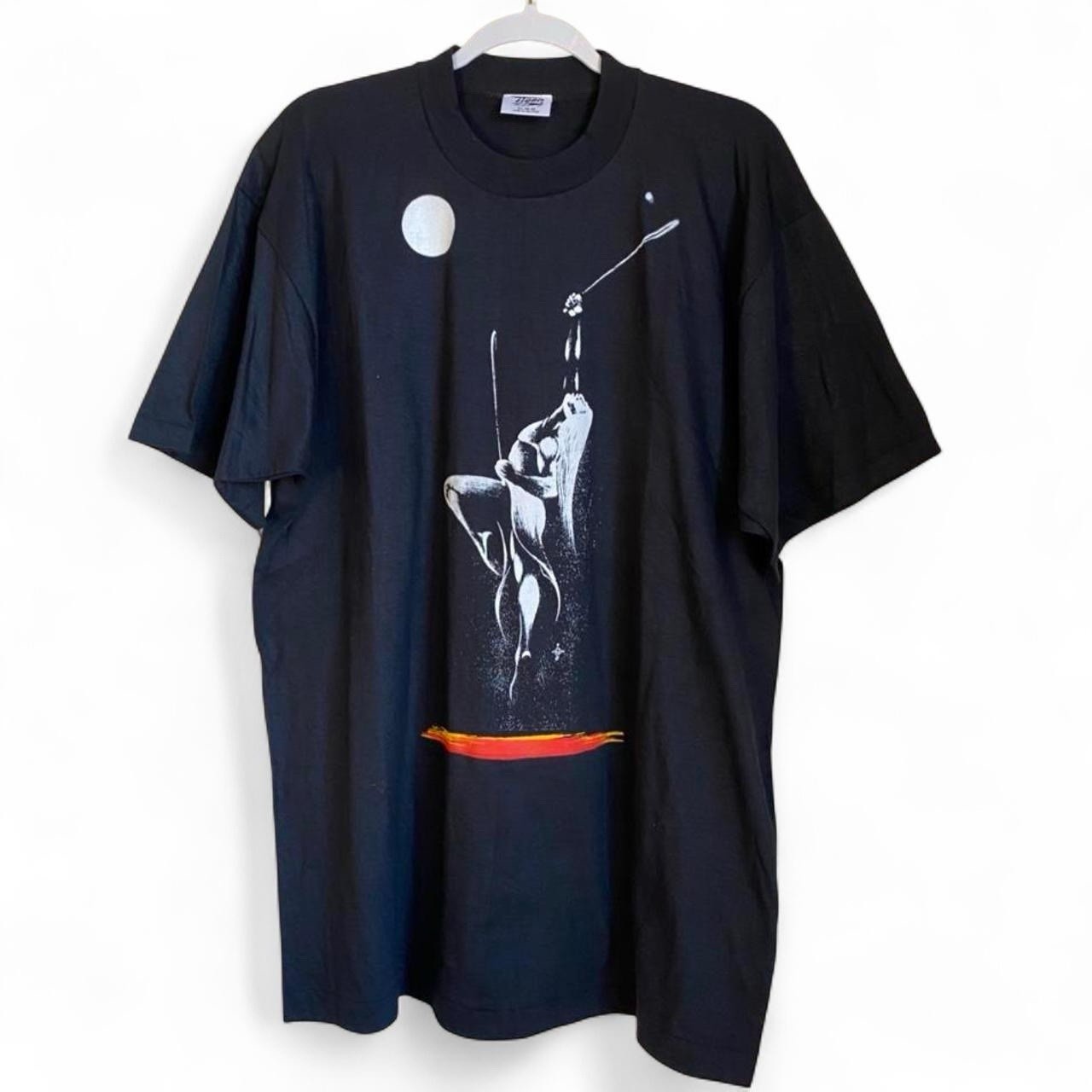 Vintage Native American Mens T-Shirt Black Stickball Woman Moon Sz XL Art