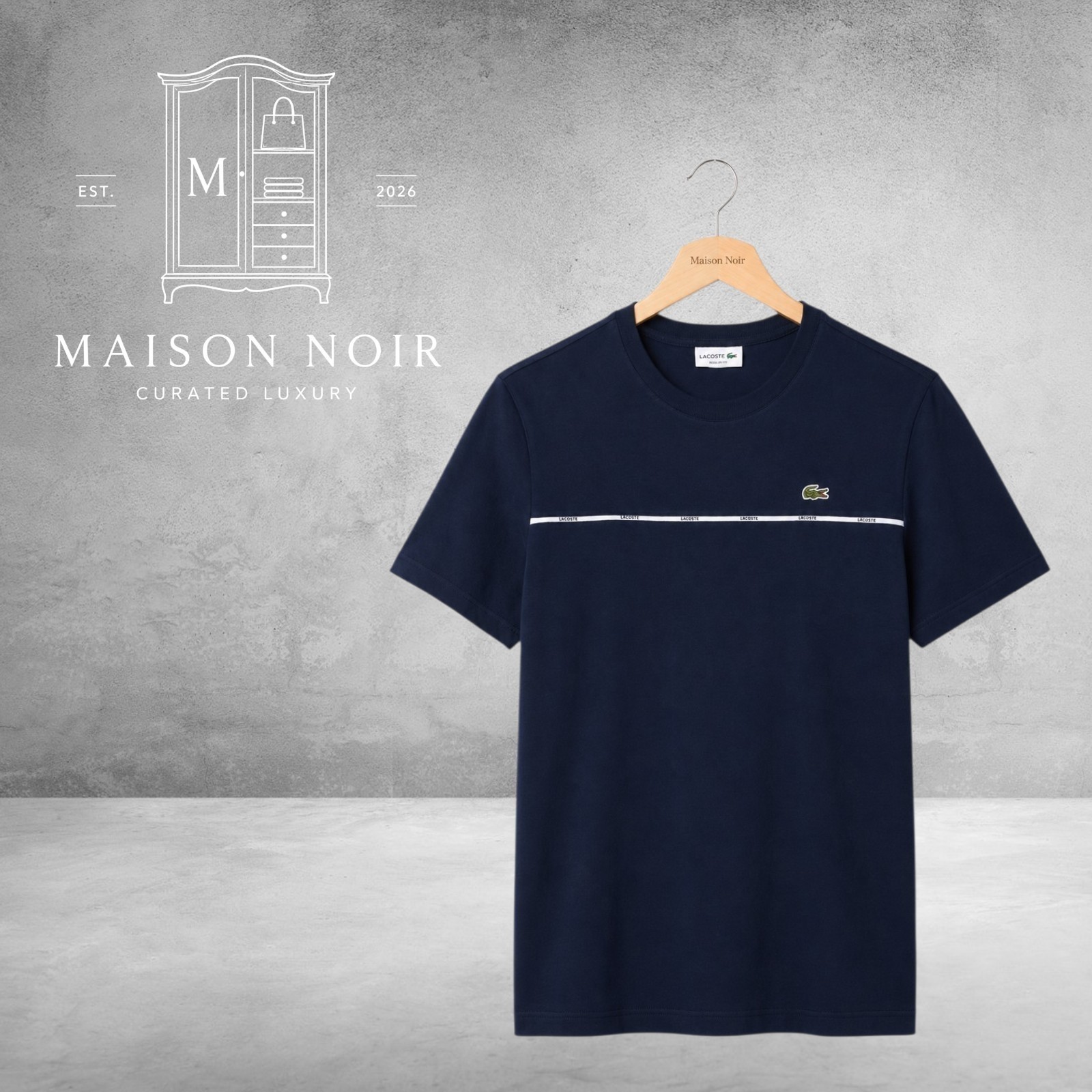 Lacoste Men's Regular Fit Navy Blue Logo Striped T-shirt Large gallery
