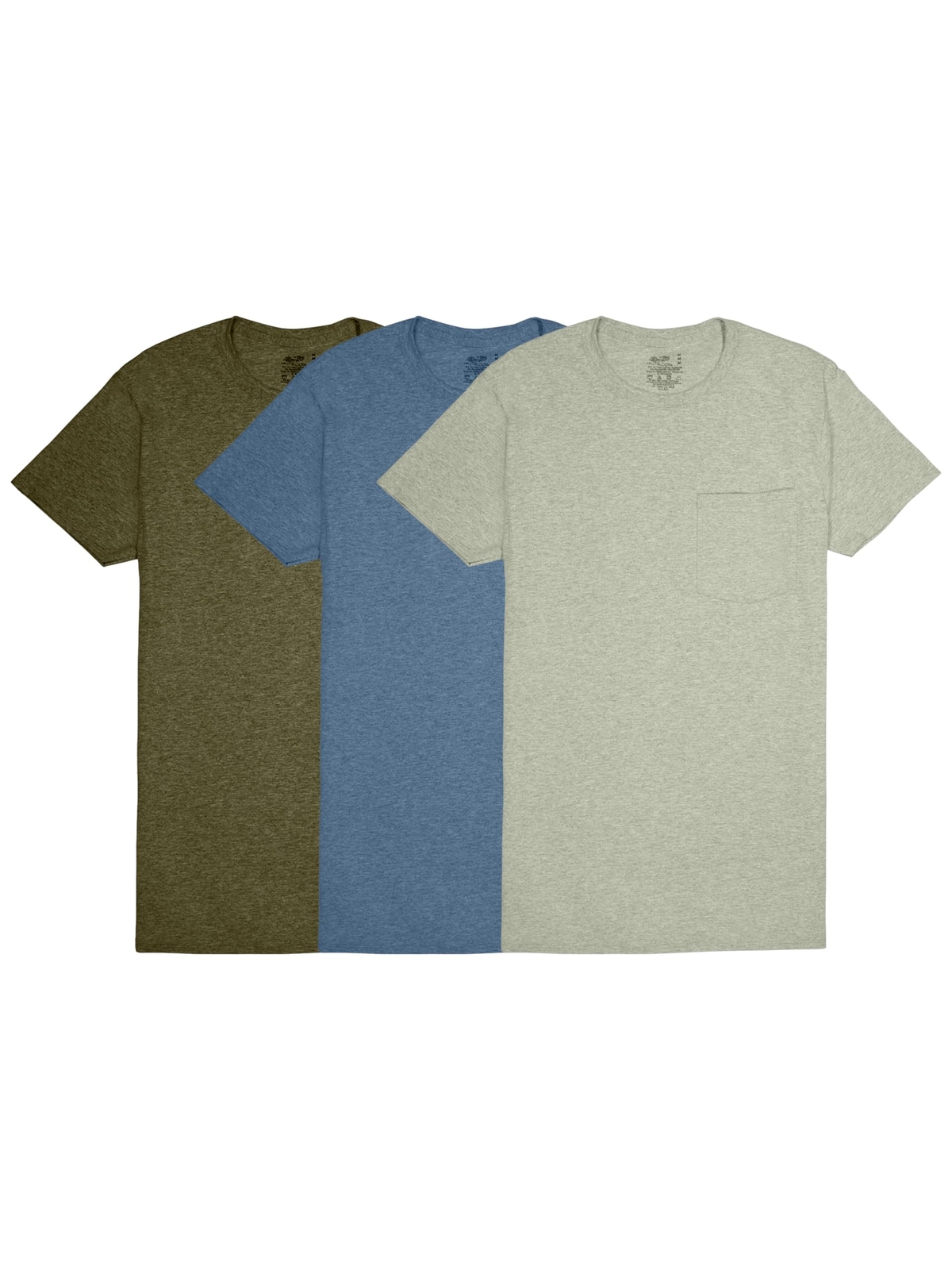 3 Pack Mens Eversoft 100% Cotton Stay Tucked Pocket Crew T-Shirt (M) Assorted