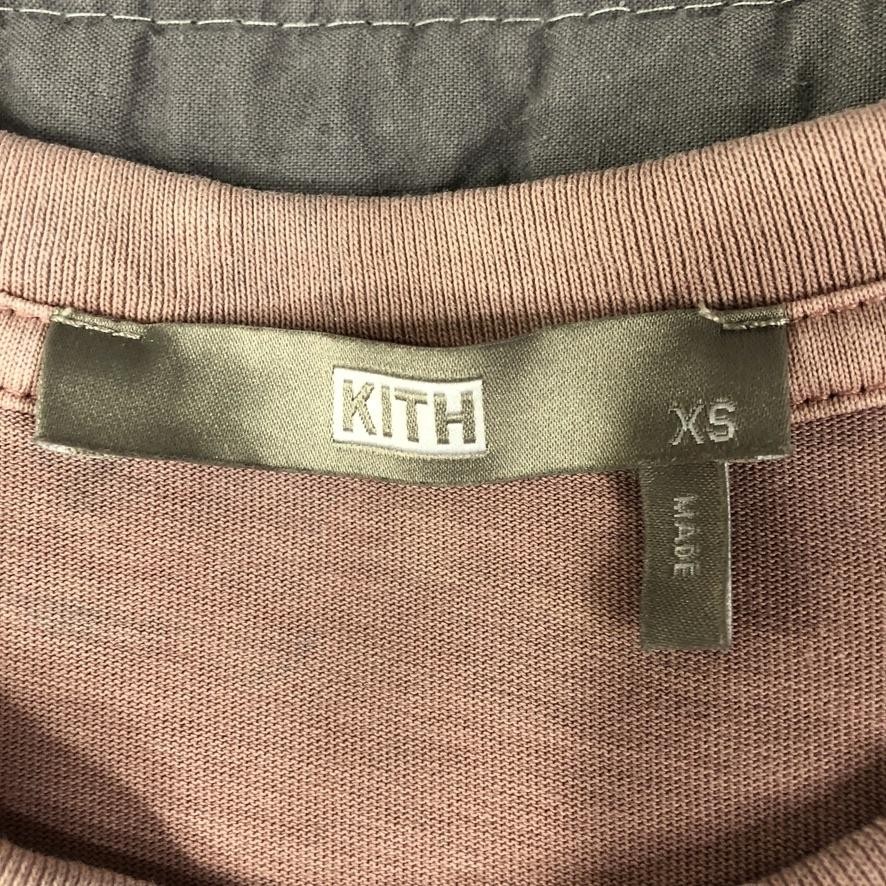 Kith Shirt Men XS Pink Script Logo Embroidered Tee Crewneck Distressed Patina gallery