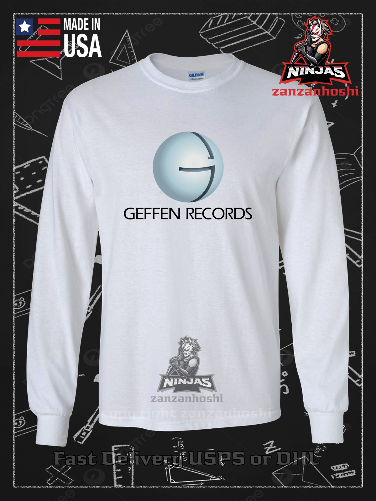 New Tee Shirt GEFFEN Records Logo Men's Long Sleeve T-Shirt American T-Shirt gallery
