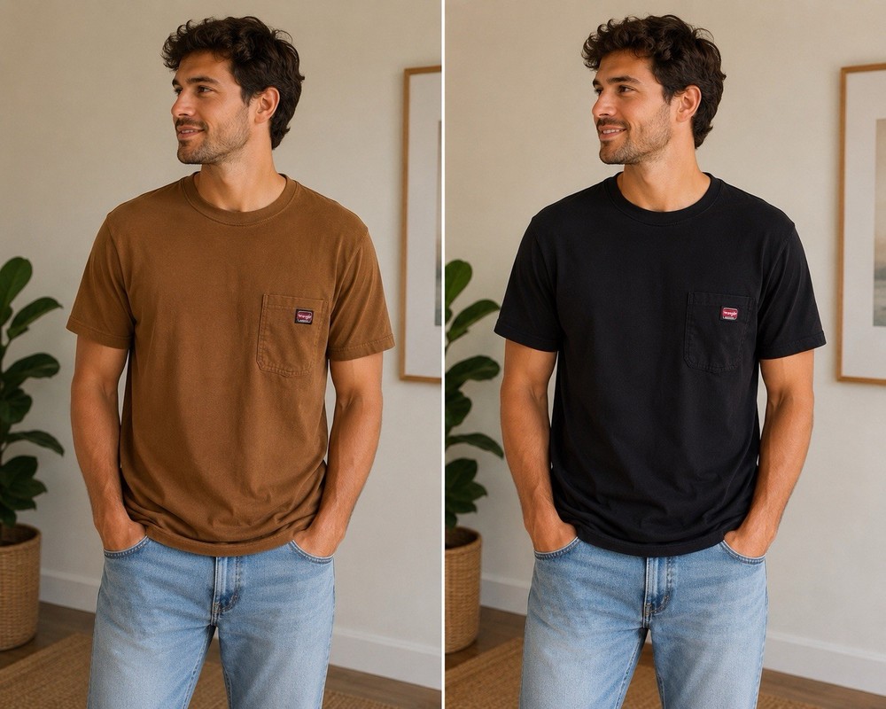 Wrangler Workwear Pocket Tee 2-Pack XL Black Camel Utility Essentials