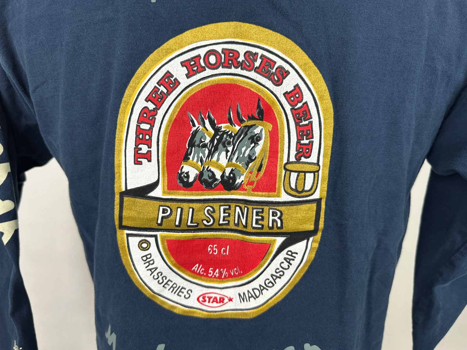 Beer Shirt Medium M Africa Madagascar Three Horses Pilsner Souvenir Navy Baobab gallery