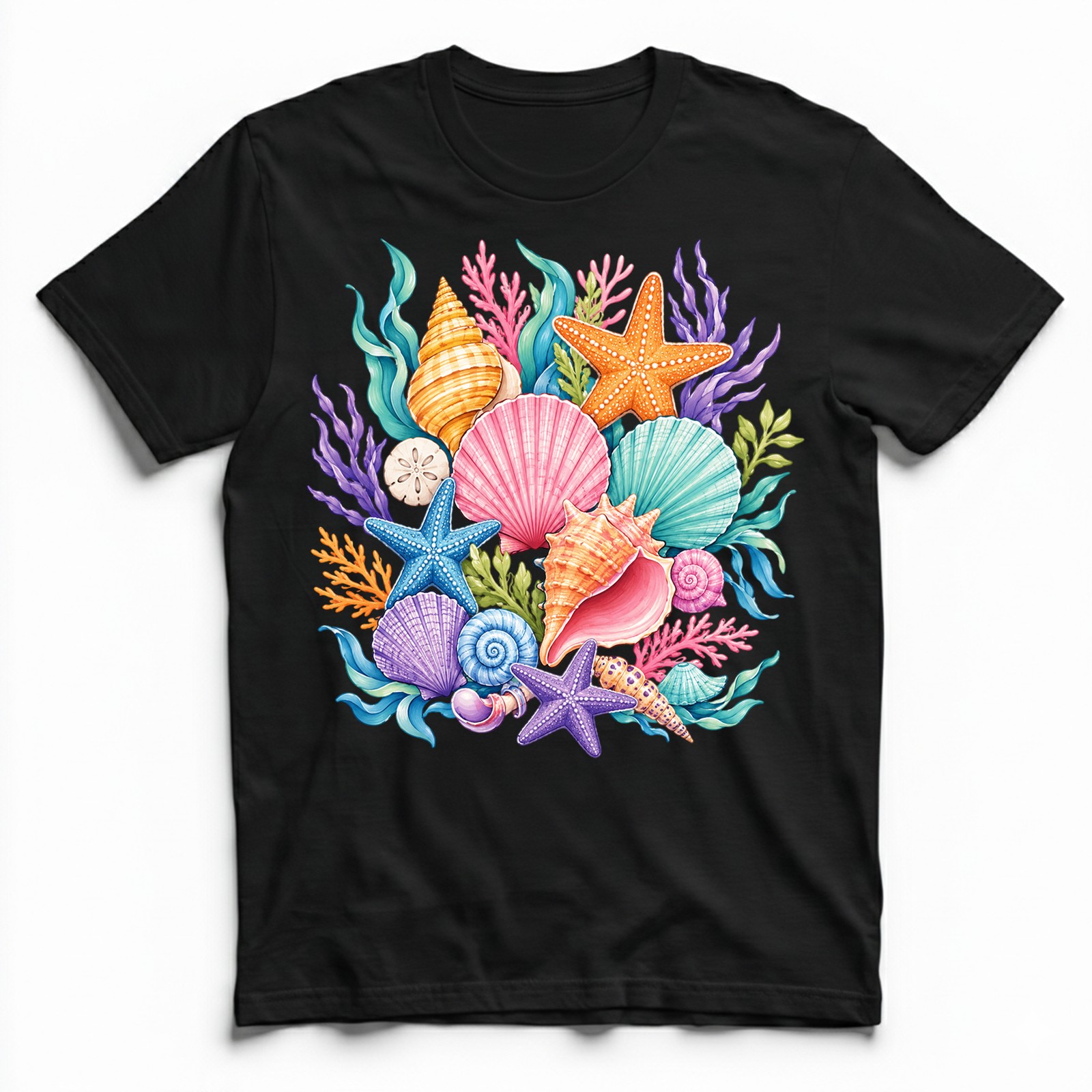 Colorful Seashells Coral Starfish T-Shirt Ocean Beach Summer Tee gallery