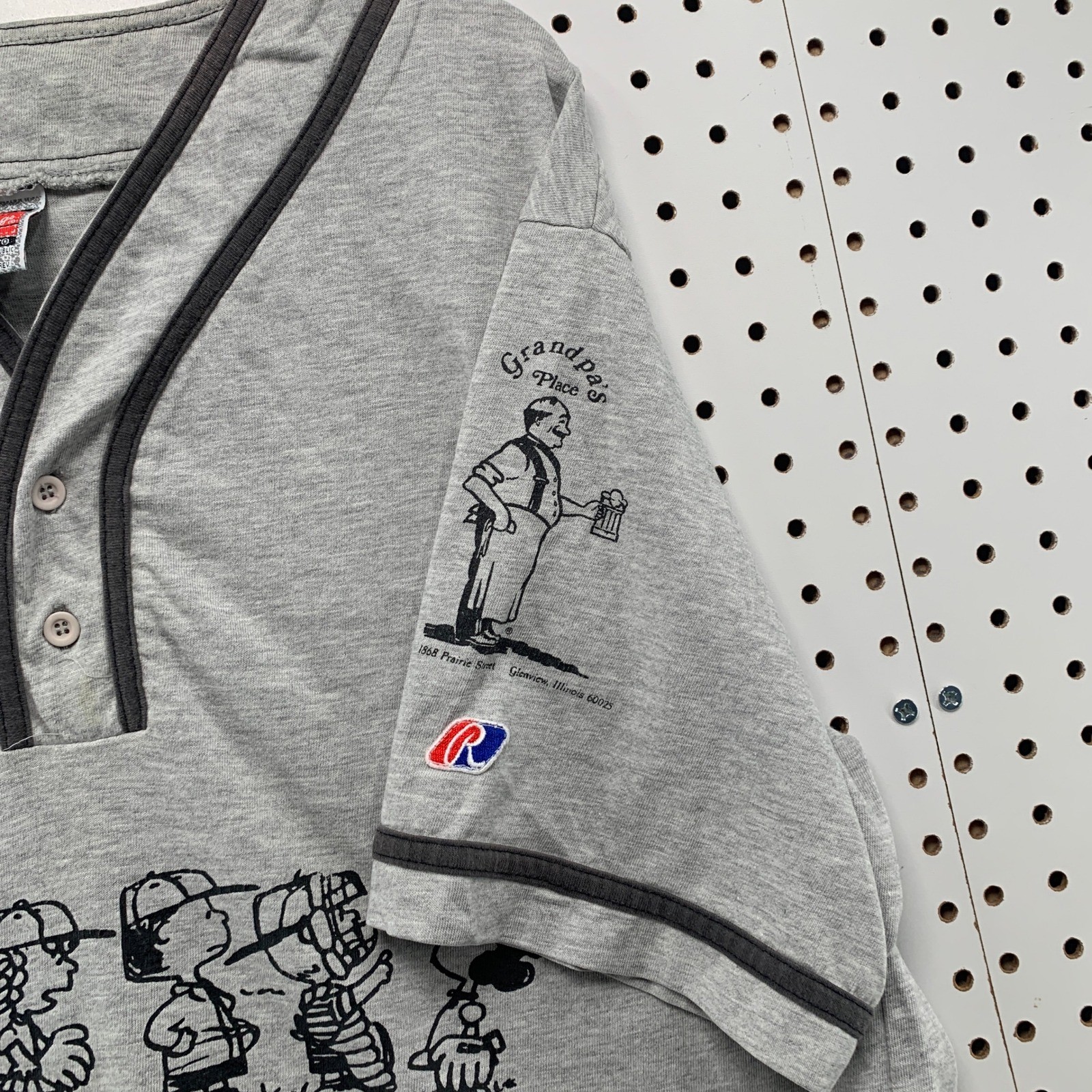 Vintage Rawlings Peanuts Baseball Jersey Mens XL Grey 90s Snoopy Charlie Brown gallery