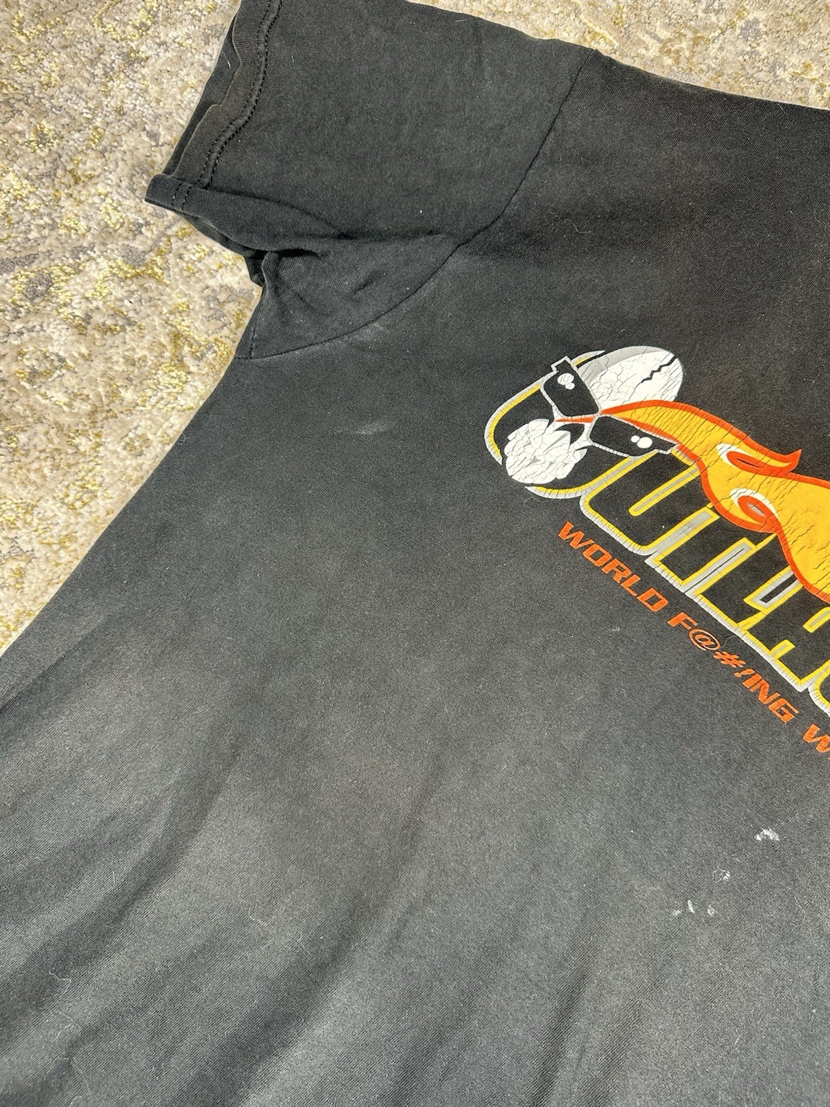 Vtg Outlaw USA Flaming Logo T Shirt Large Y2K Streetwear World F@#%!ng Wide gallery