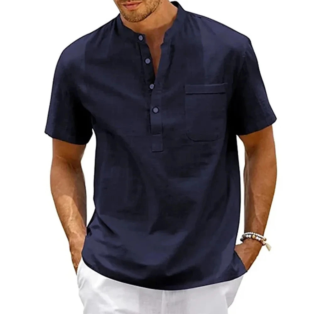 Camisa De Manga Corta Moda Lujo Camiseta Elegante Algodón Linen Para Hombres gallery