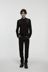 Punk Rave Men Black Gothic Punk Goth Minimalist T-Shirt Slim Fit Tops