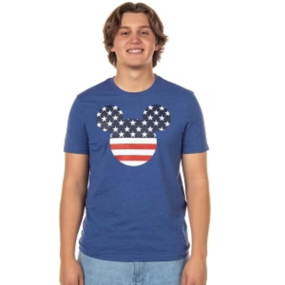 Disney Mickey Mouse American Flag Shirt Mens XL Blue Patriotic 4th of July Tee